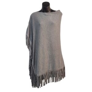 La Fiorentina Poncho With Fringe Grey Women's One Size
